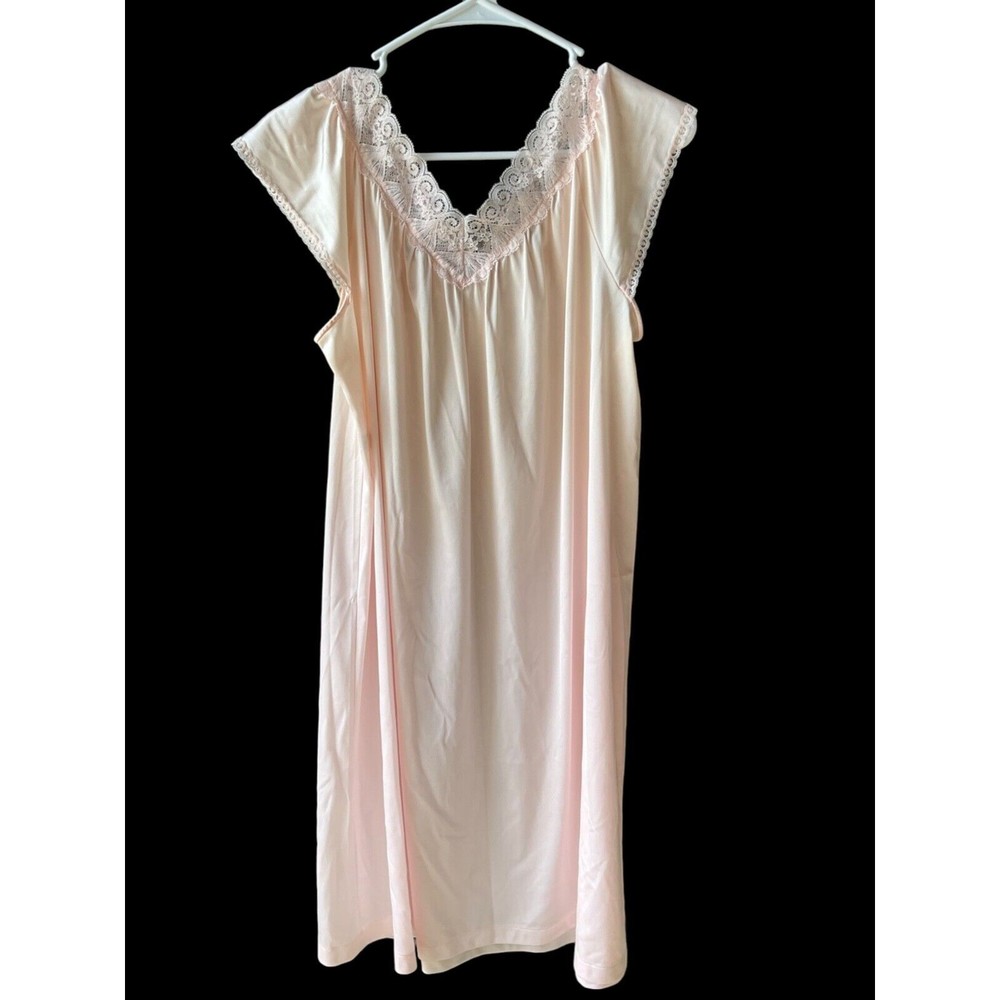 Vintage VANITY FAIR Nightgown GrannyCore Silky Nylon Lace Pink Size S Made In US